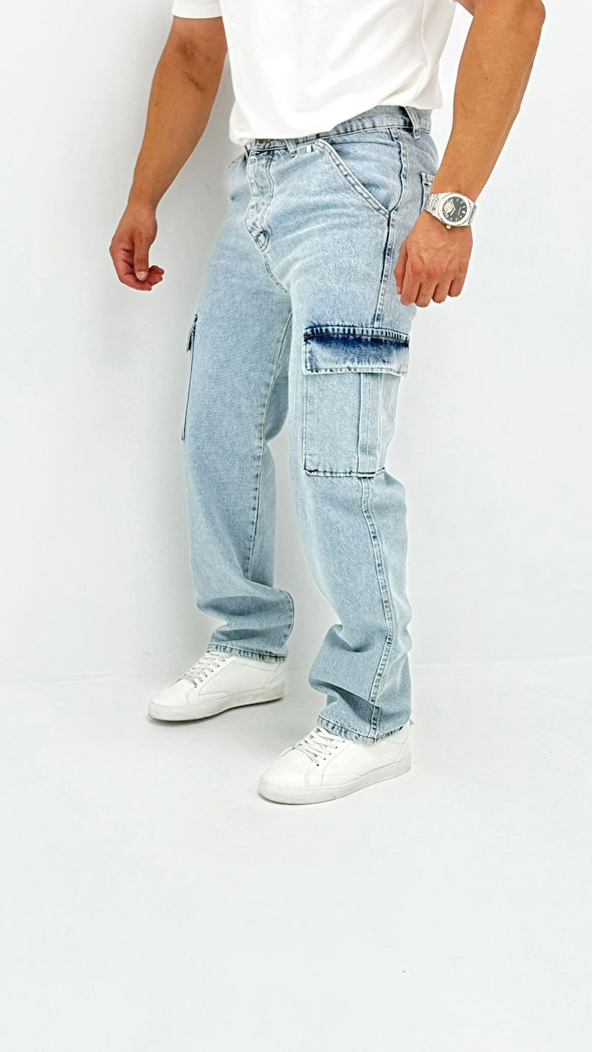 Martin Denim Premium Baggy Kargo Cep Mavi Kot Erkek Jean Pantolon