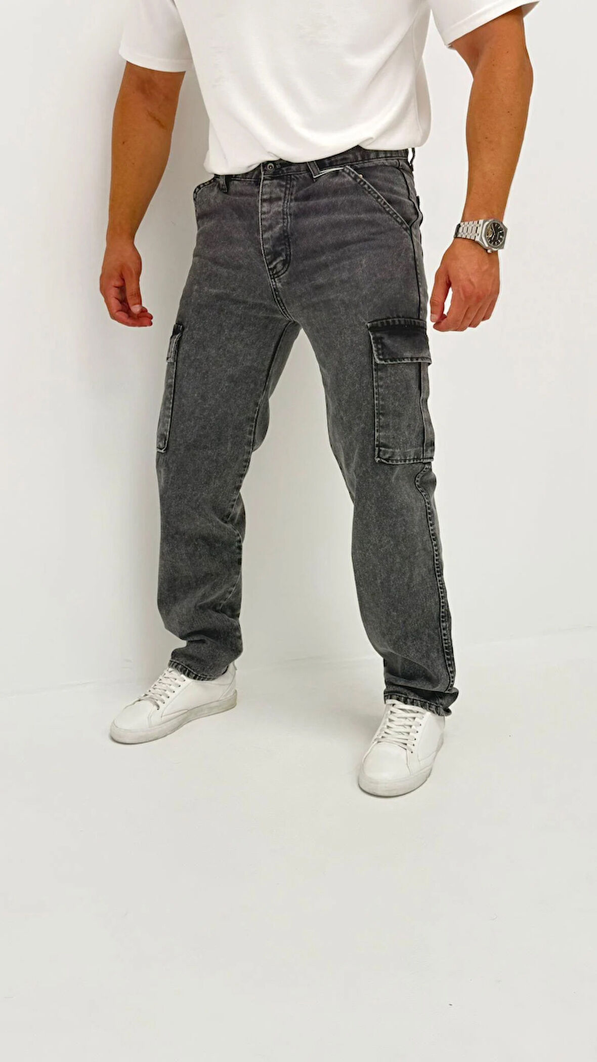 Hunter Kot Black Vintage Baggy Kargo Cep Denim Erkek Pantolon