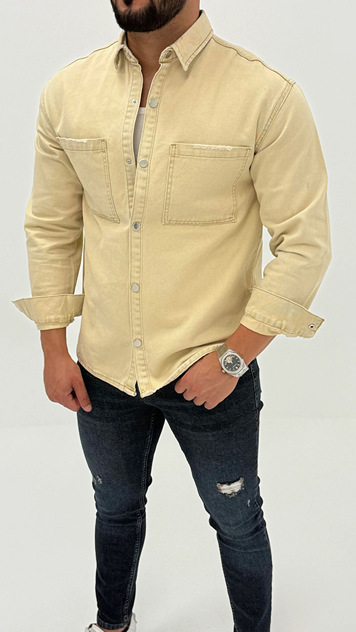 Aidan Denim Mavi Black Vintage Classic Kot Erkek Jean Gömlek