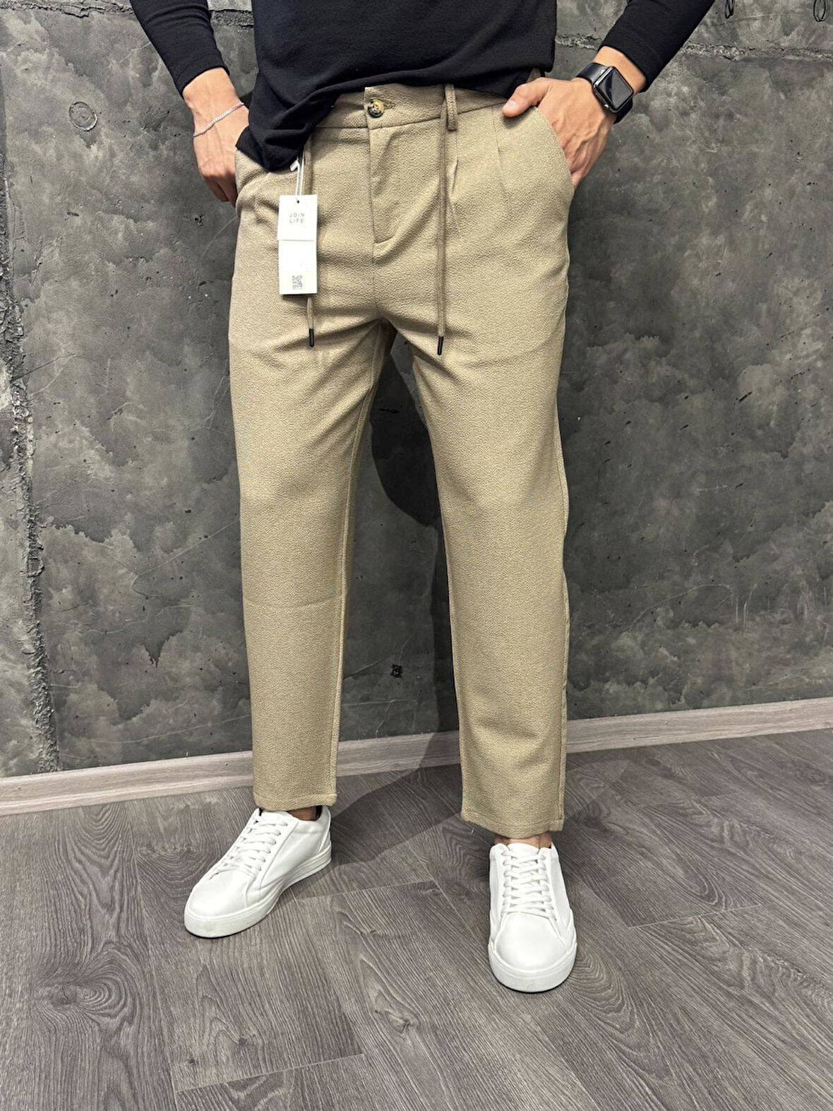 Jacob Boyfriend Straight Gofre Kumaş Bel Lastik Trend Erkek Pantolon