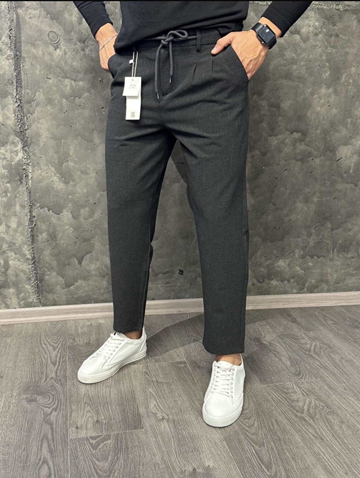 Jacob Boyfriend Straight Gofre Kumaş Bel Lastik Trend Erkek Pantolon