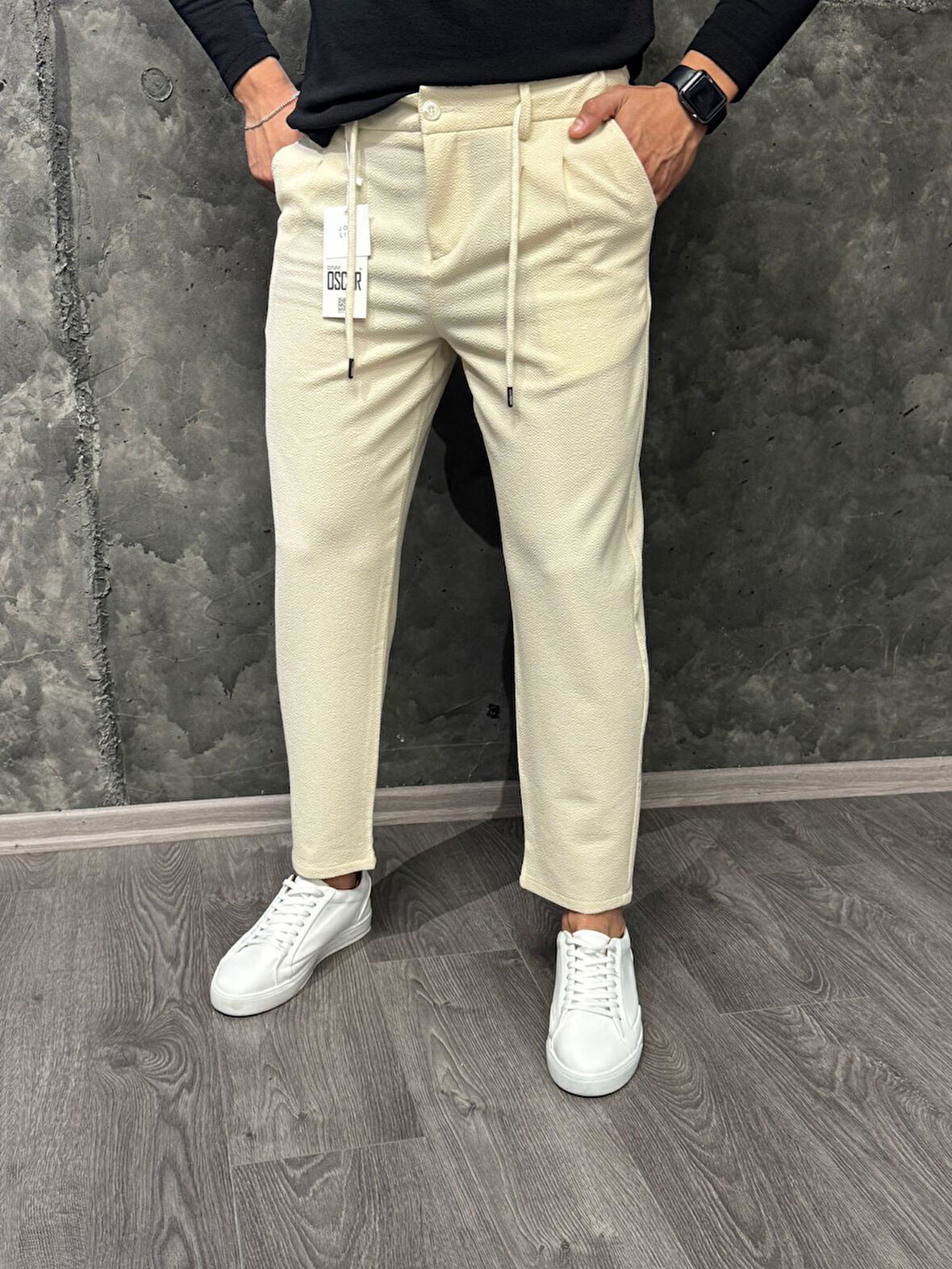 Jacob Boyfriend Straight Gofre Kumaş Bel Lastik Trend Erkek Pantolon