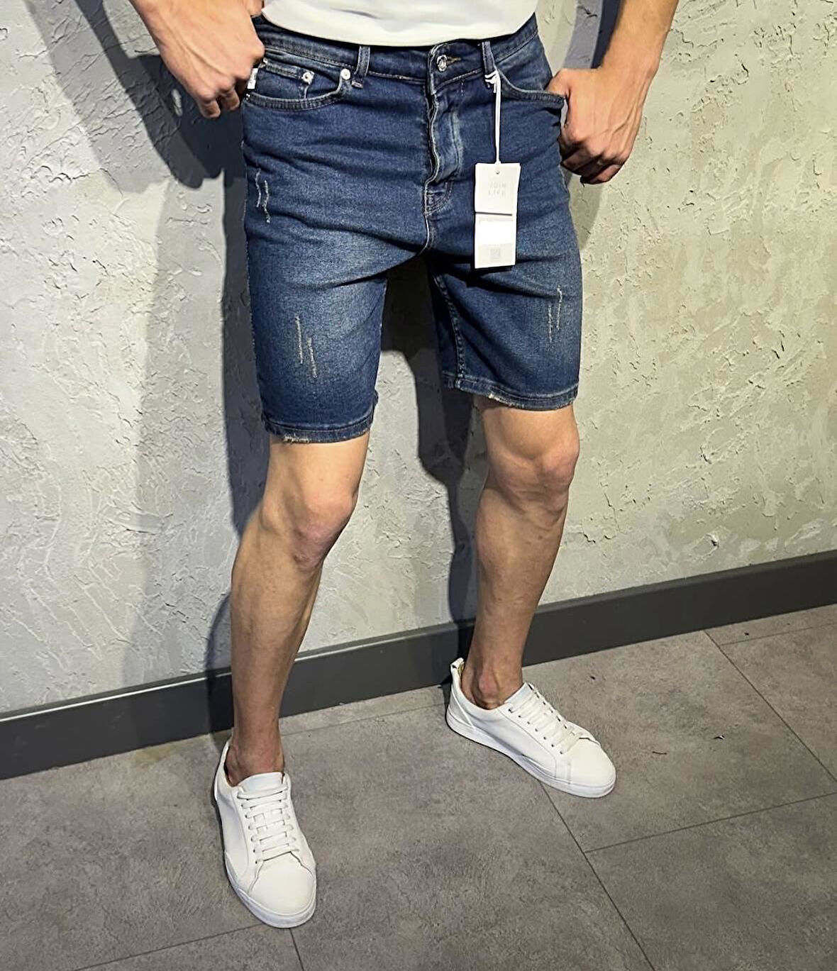 Paxton Denim Orta Mavi Yıkamalı Erkek Kot Şort