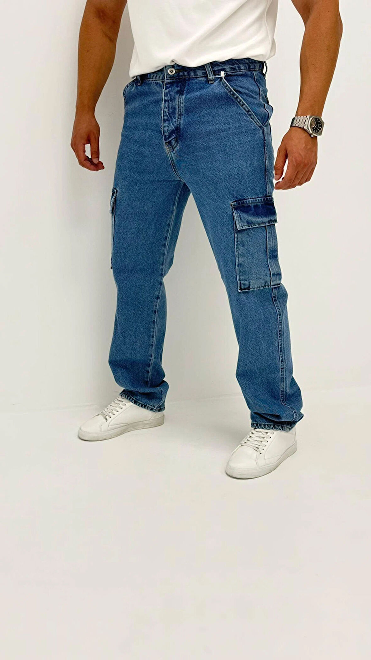 Martin Denim Premium Baggy Kargo Cep Mavi Kot Erkek Jean Pantolon