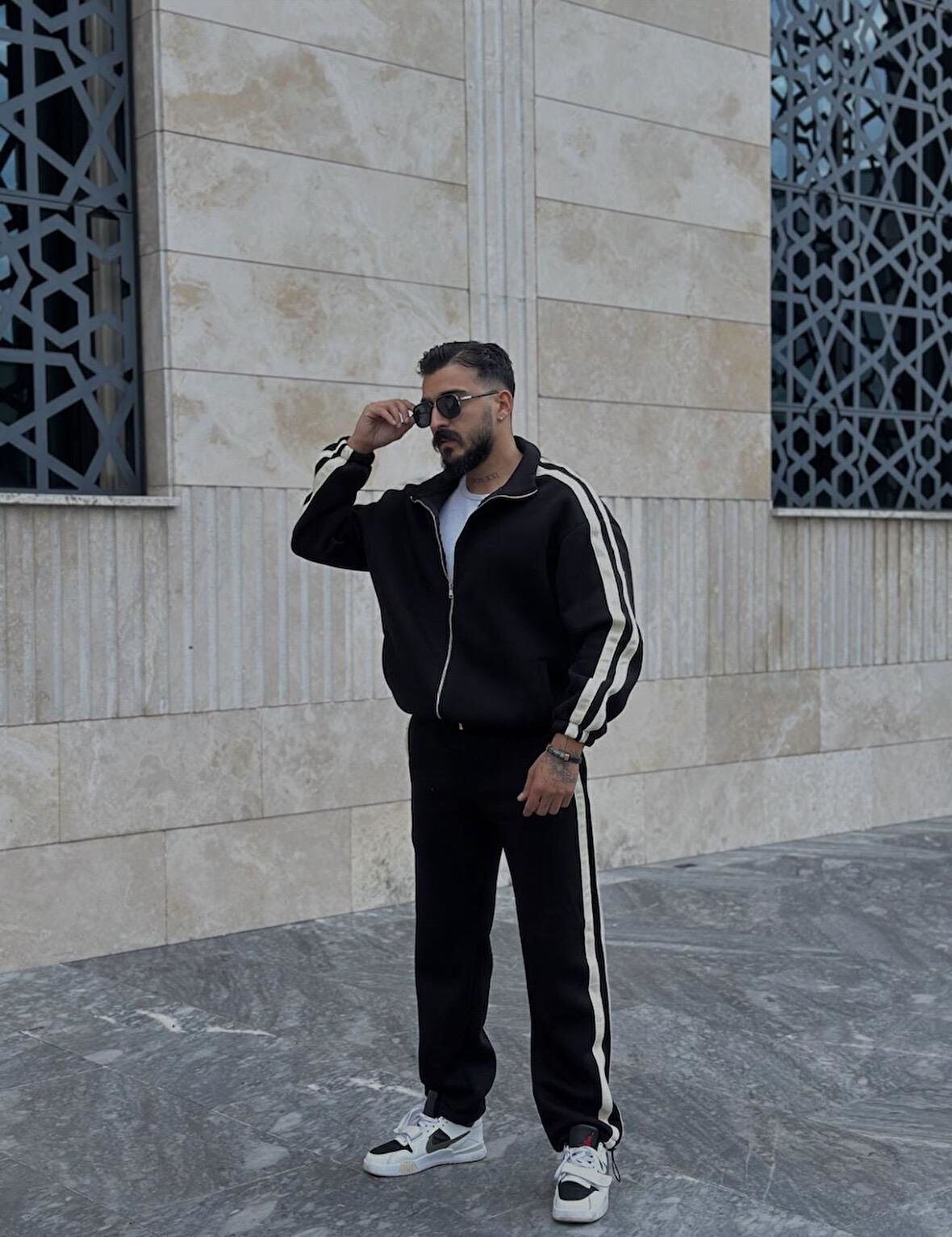 Pierce Şerit Detaylı Baggy Kalıp Erkek Relax Fit Pamuklu Basıc Takım Eşofman