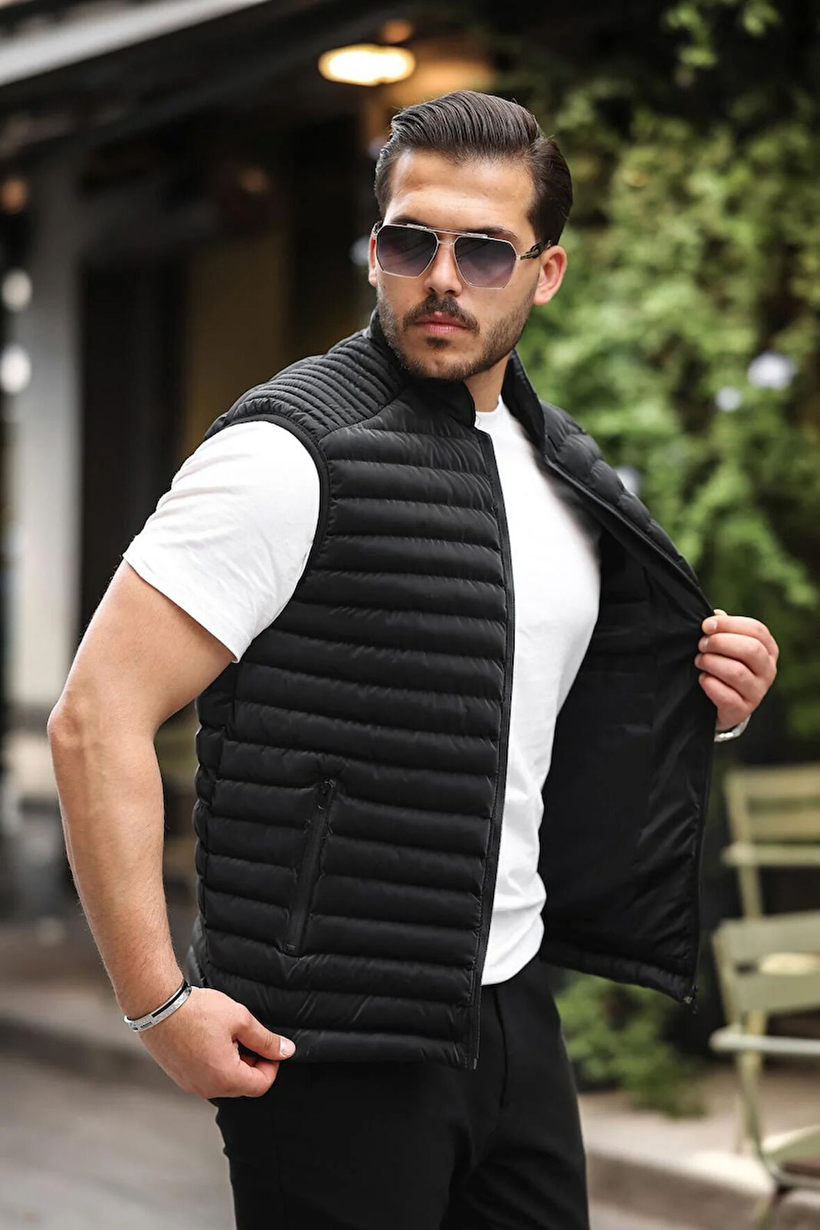 Cyrus Erkek Standart Fit Dik Yaka Cepli Fermuarlı Siyah Şişme Yelek