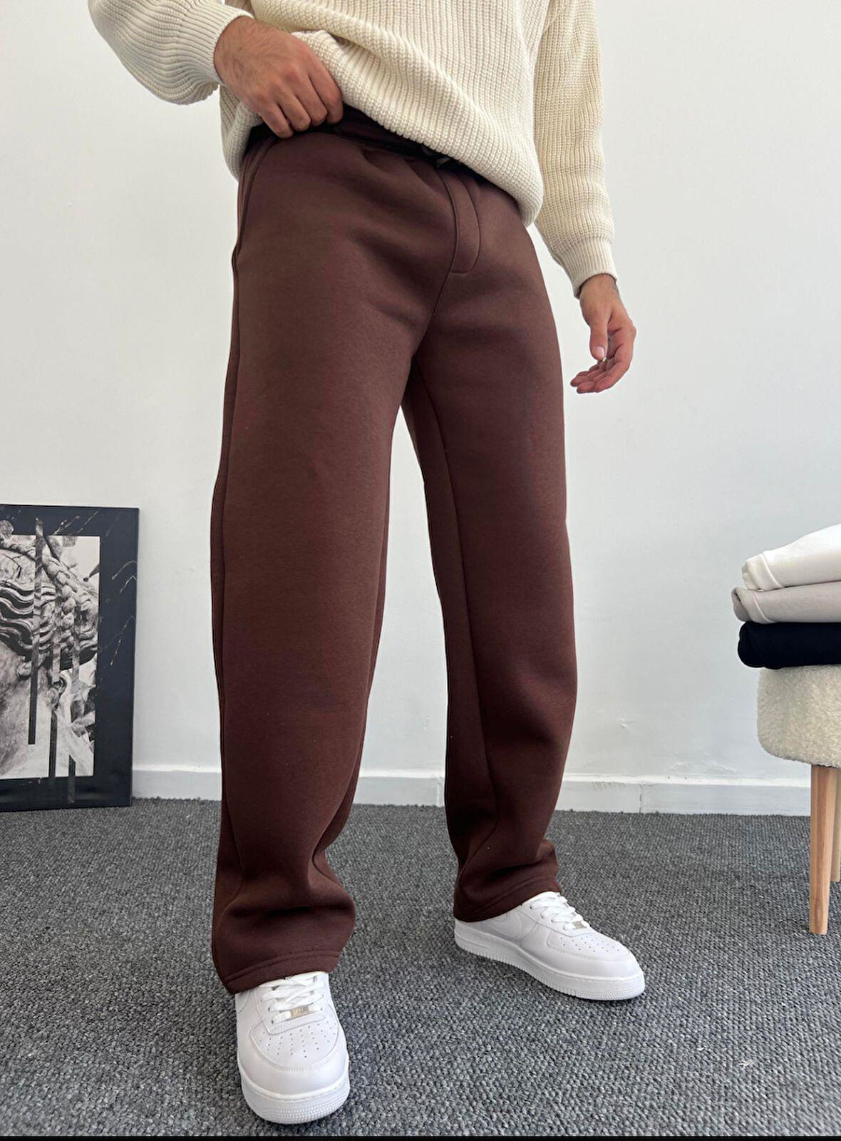 Felix Acı Kahve Şardonlu 3 İplik Yumuşacık Baggy Kalıp Erkek Eşofman Altı