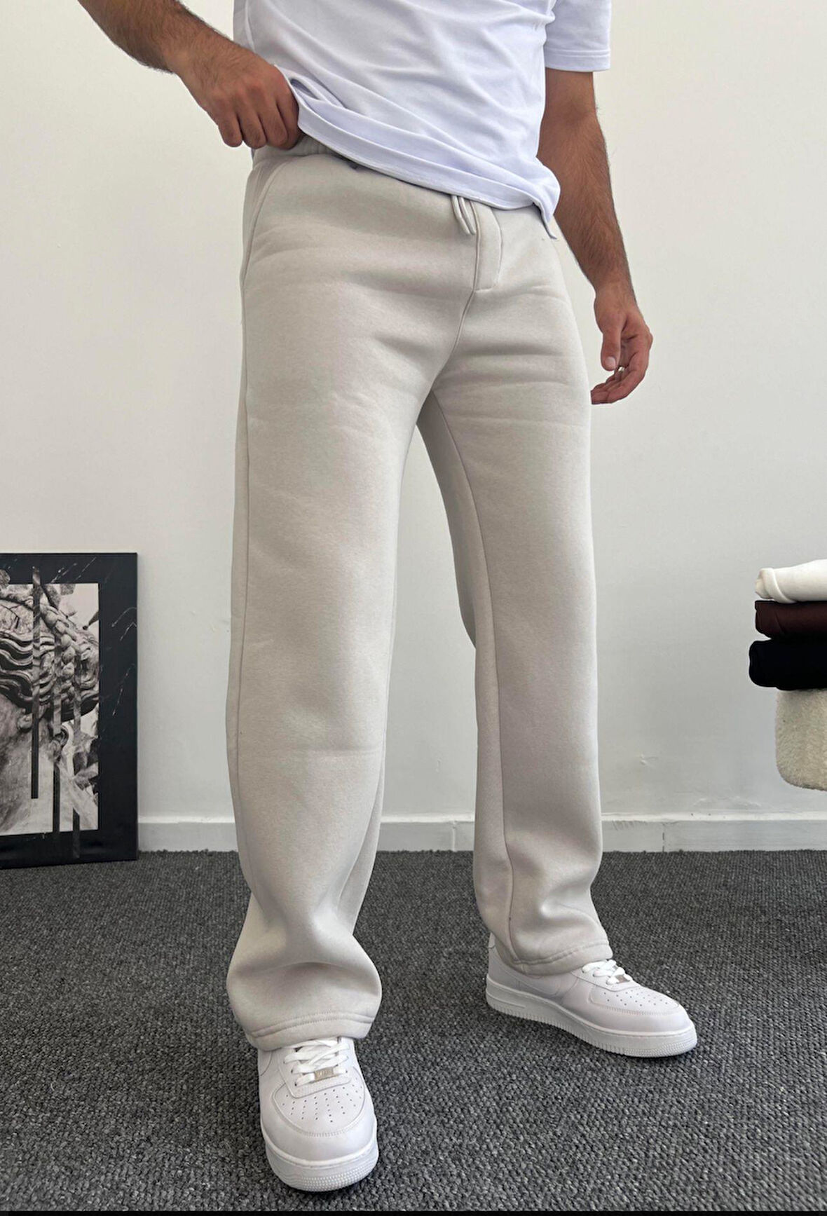 Felix Açık Gri Basic 3 İplik Şardonlu Yumuşak Dokulu Baggy Erkek Eşofman