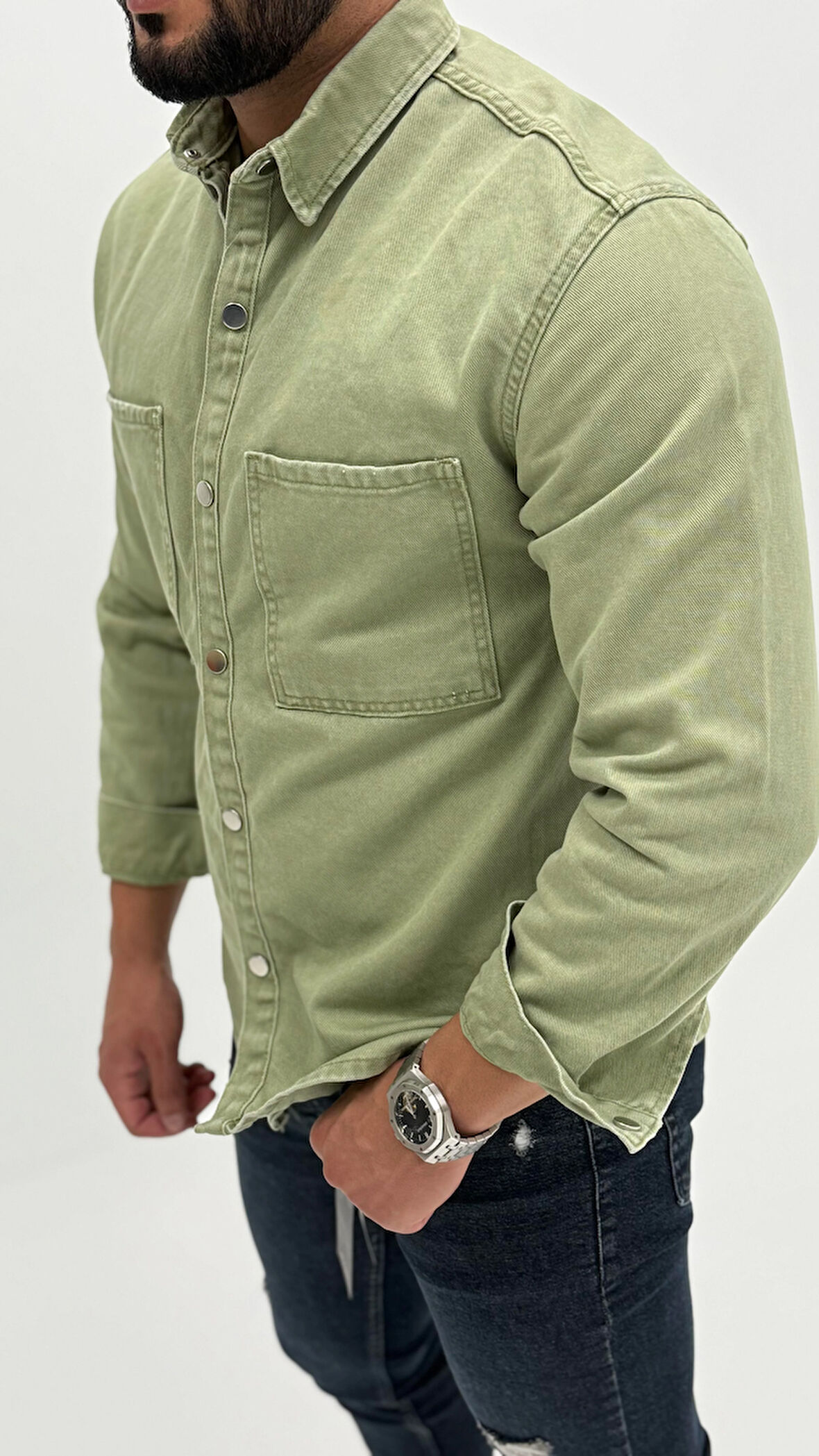 Jeremy Denim Classic Oversize Premium Kot Erkek Mavi Jean Gömlek 