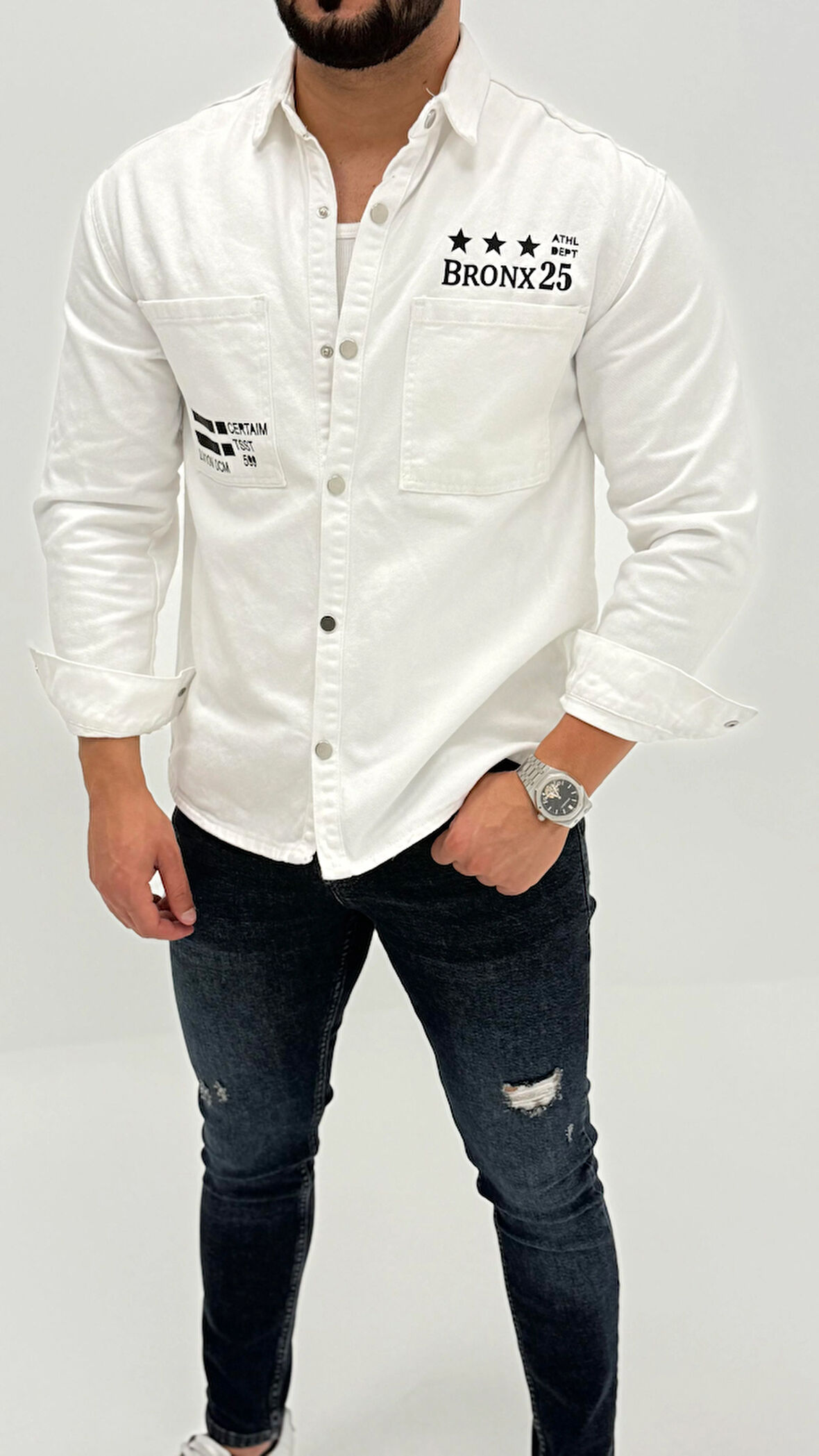 Michael Kot Baskılı Denim Cepli Comfort Jean Erkek Gömlek