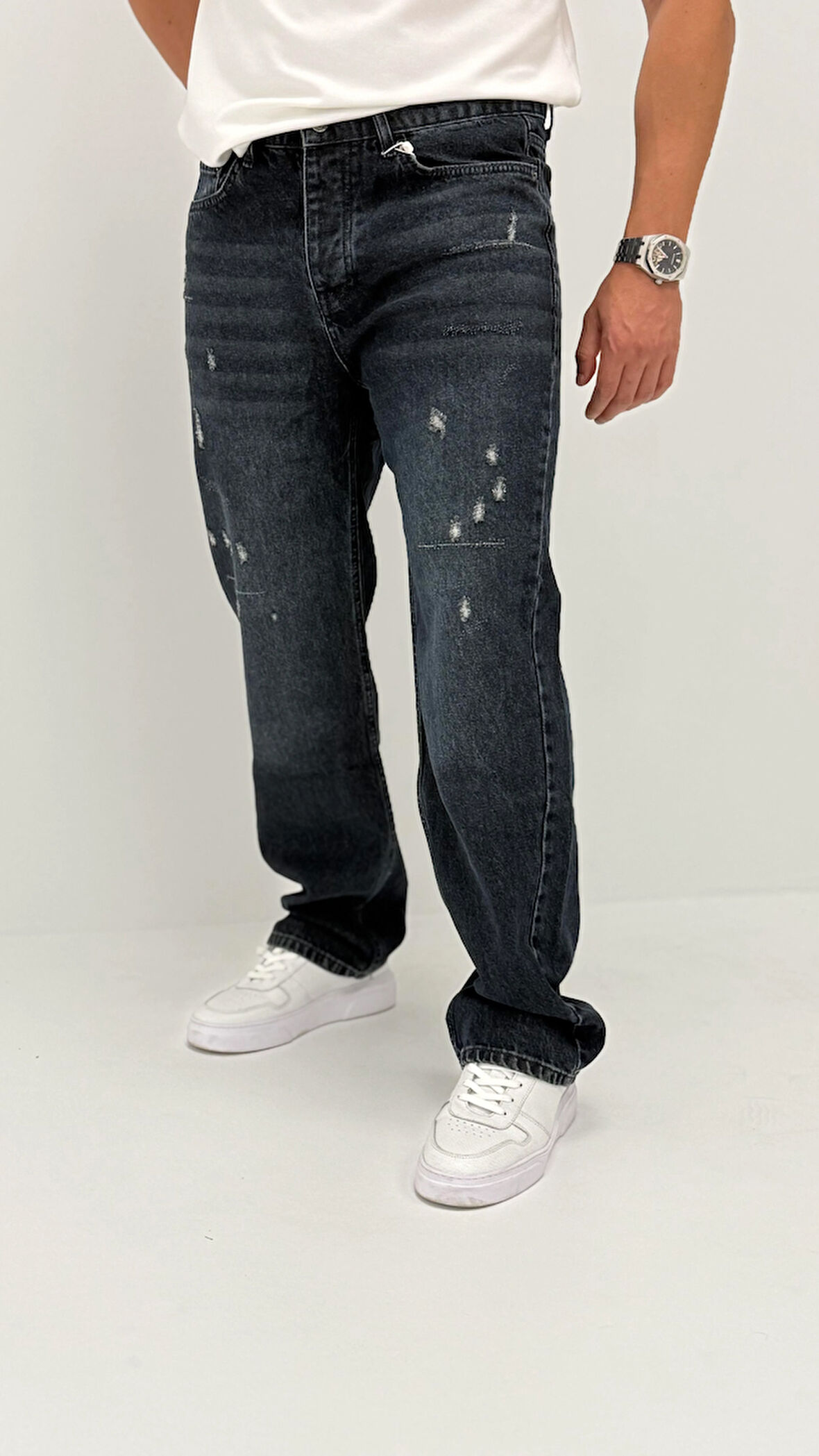 Nora Baggy Denim Koyu Mavi Lazer Detaylı Erkek Jean Pantolon