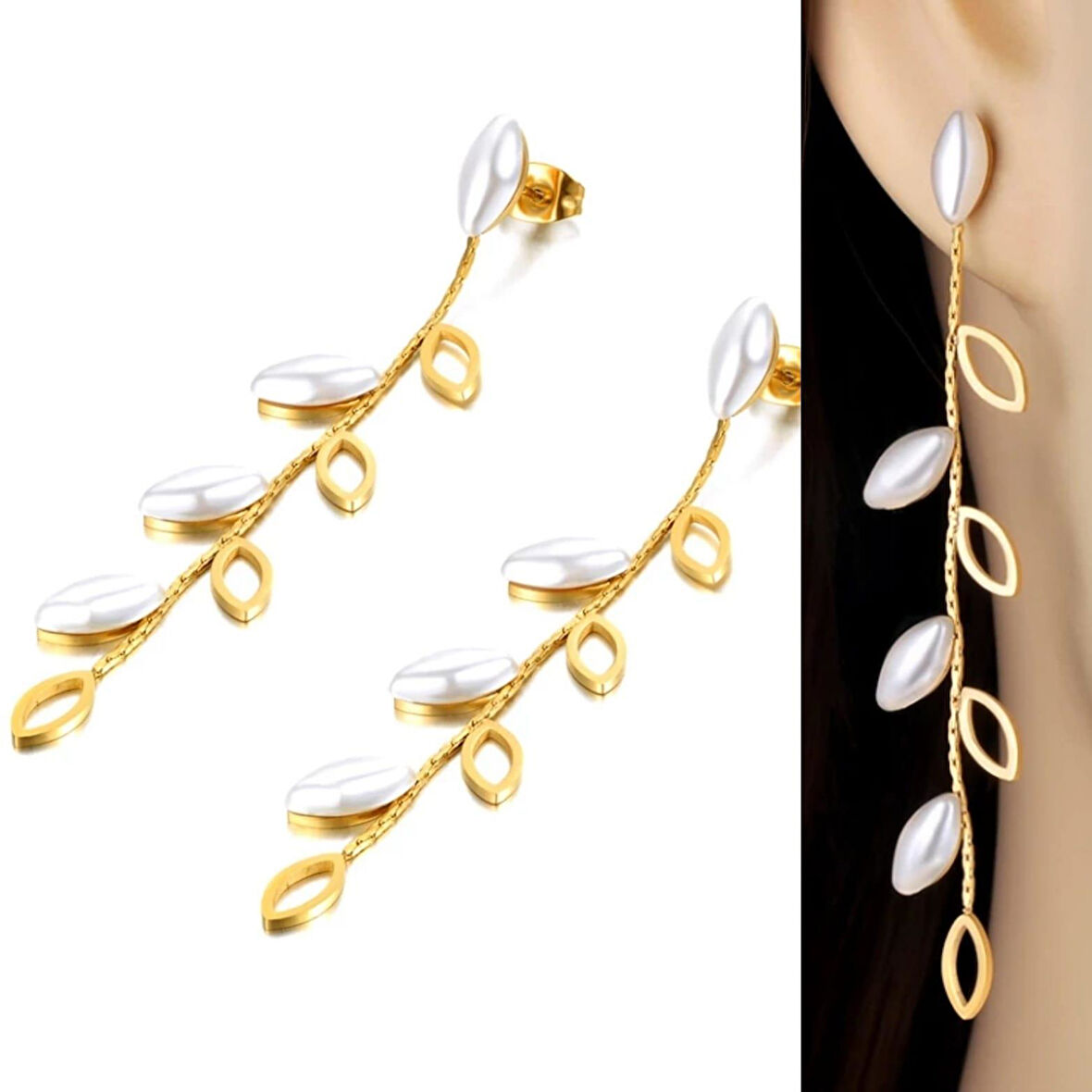 Yaprak İnci Çelik Küpe Sns302012