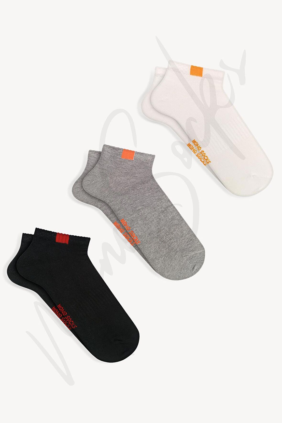 Mono Socks - 3lü Pamuklu Lastik Bantlı Spor Patik Çorap