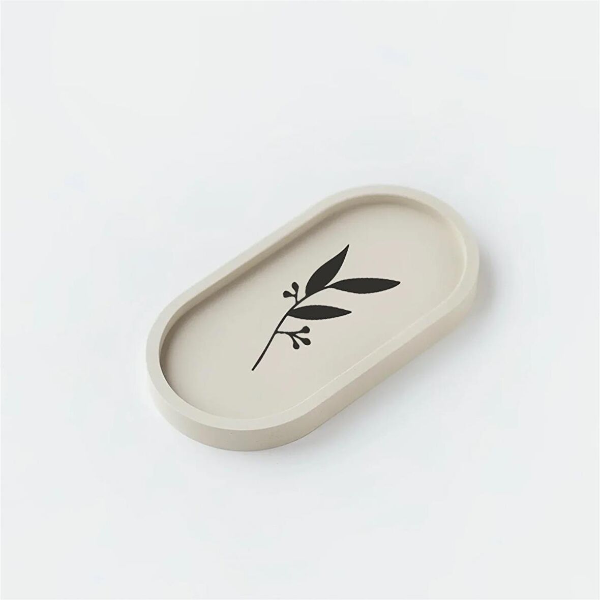 Floral Desenli Beton Oval Dekoratif Sunumluk 2'li Set
