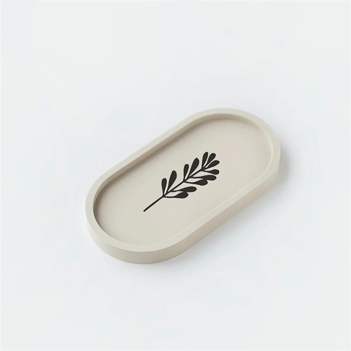 Minimal Desenli Beton Oval Dekoratif Sunumluk 2'li Set