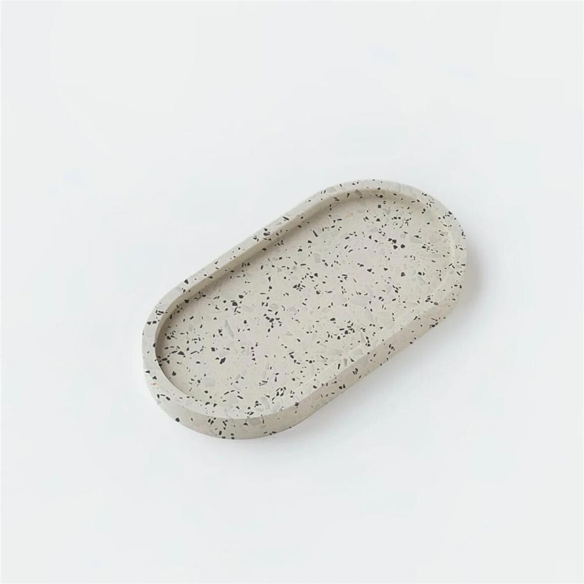 Terrazzo Desenli Beton Oval Dekoratif Sunumluk 2'li Set