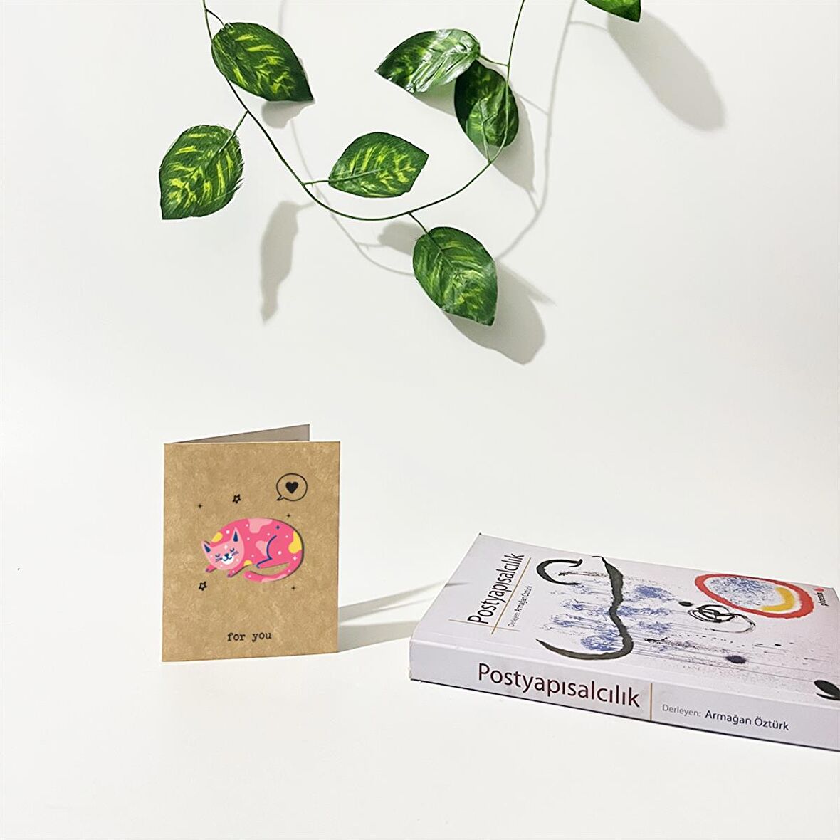 Pembe Kedi İllüstrasyonlu 3 Boyutlu Tebrik / Hediye Kartı