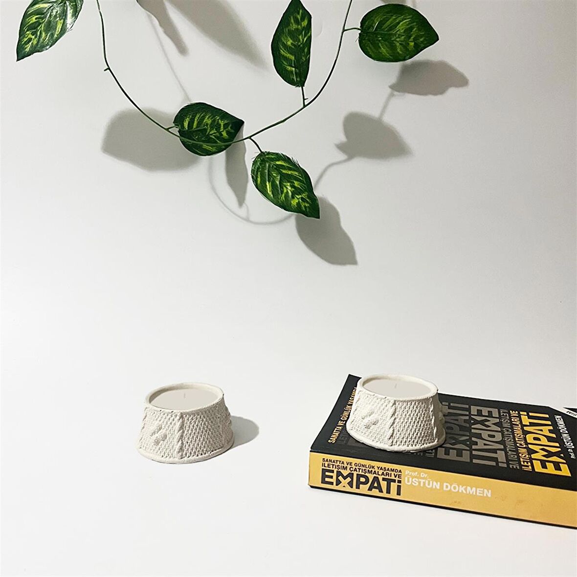 Dekoratif Beton Desenli Kutu Mum 2'li Set