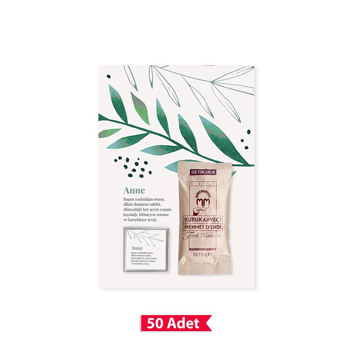 Anne Temalı Kahve Çikolata Hediyeli Kart (50 Adet)