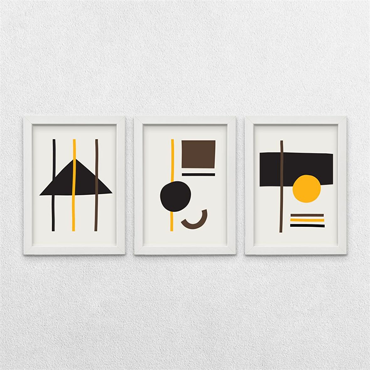 Geometrik Şekiller 3'lü Çerçeveli Tablo Seti 21x30 cm