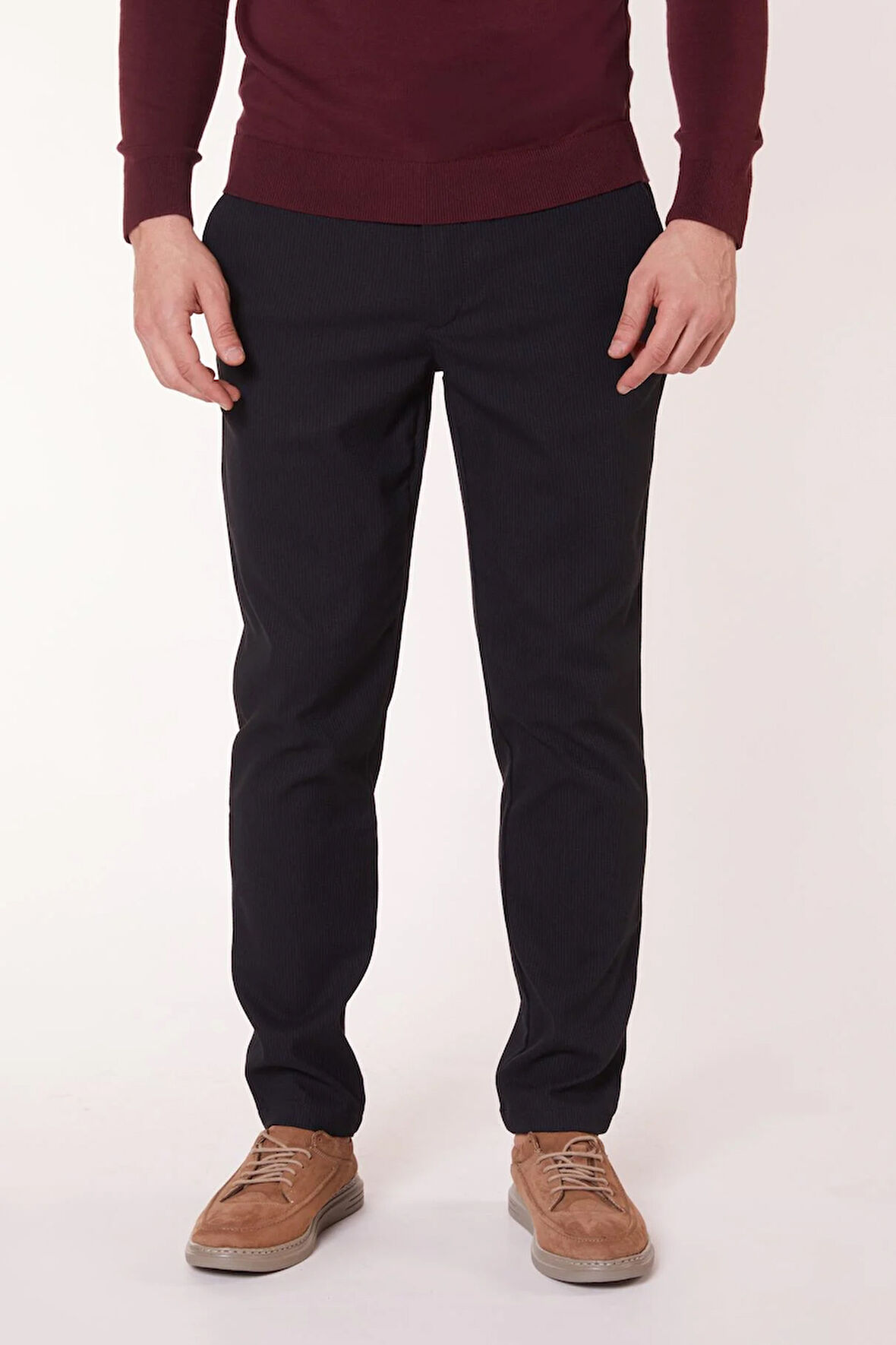 Erkek Yandan Cepli Slim Fit Lacivert Chino Pantolon