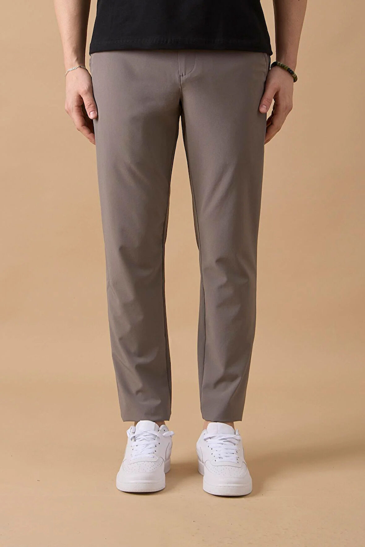 Erkek Arka Cepleri Fermuarlı Gri Jogger Pantolon