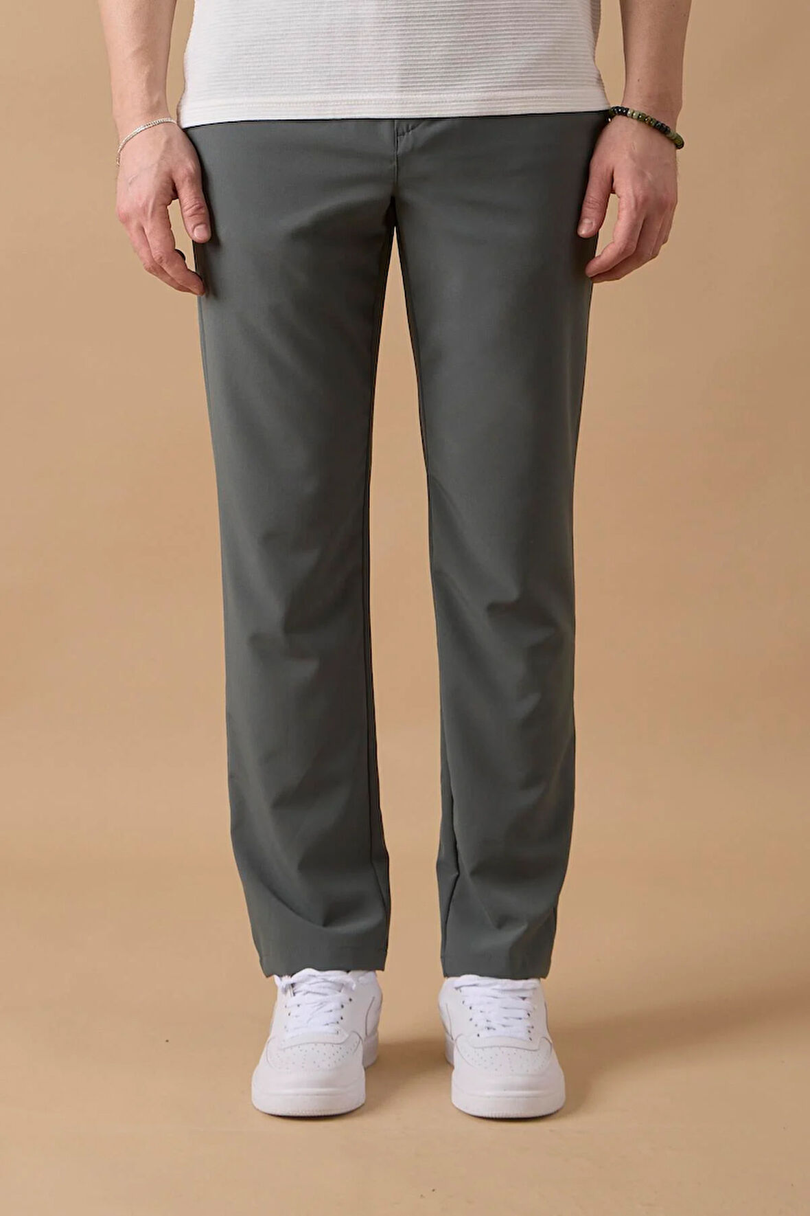 Erkek Arka Cepleri Fermuarlı Yeşil Jogger Pantolon