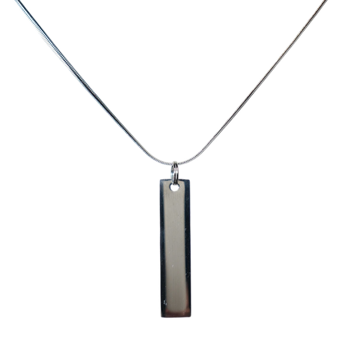 Silver Renk Blok Çelik Kolye