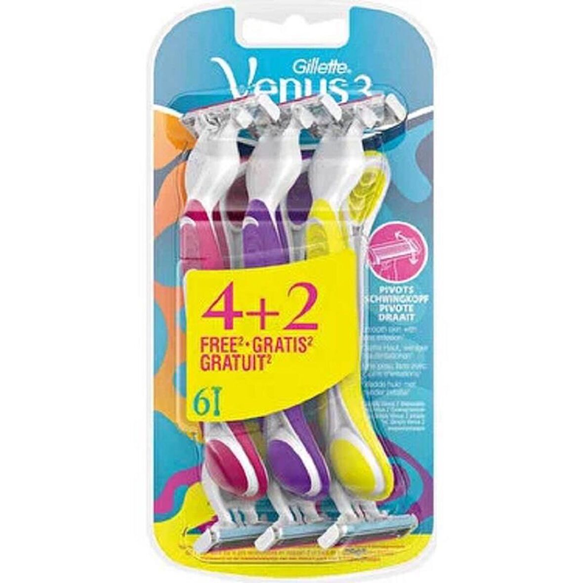 Gillette Venus 3 Renkli Kullan At Tıraş Bıçağı 6'lı