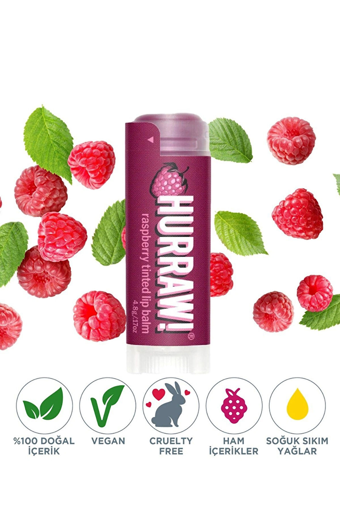 Hurraw Tinted Lip Balm Raspberry Ahududu