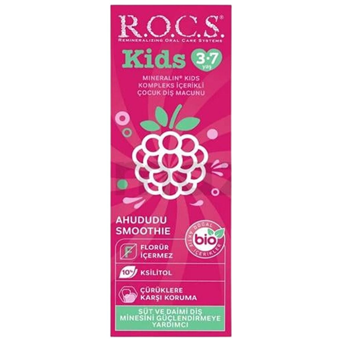 Rocs Kids Diş Macunu Ahududu Smoothie Tadında Florürsüz 3-7 Yaş 45 gr