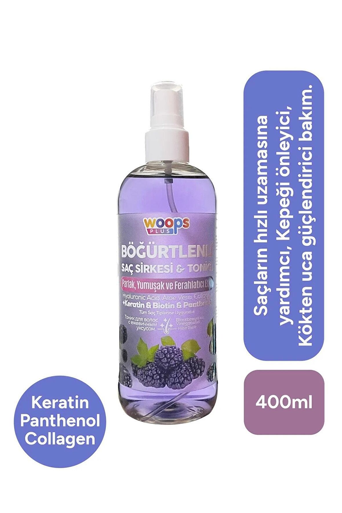 Woops Plus Böğürtlenli Saç Sirkesi & Toniği 400 ml
