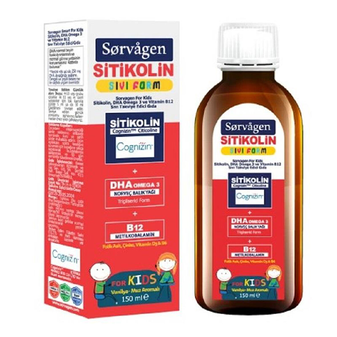 Sorvagen Smart Kids Sıvı Form Sitikolin Dha Omega 3 Norveç Balık Yağı ve B12 150 ml