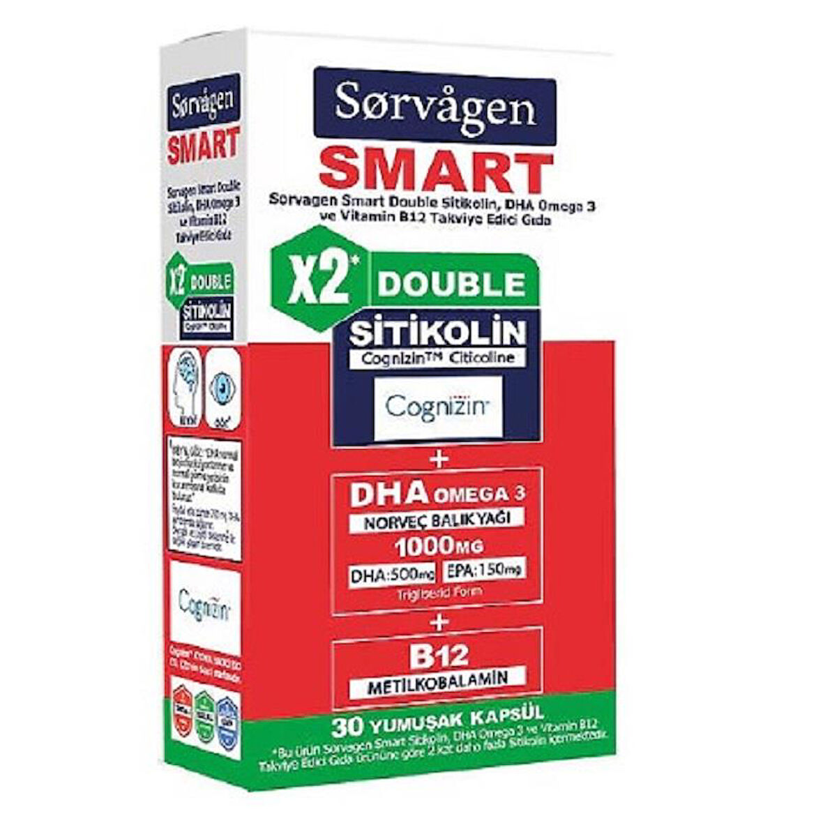 Sorvagen Smart Double Sitikolin Dha Omega 3 ve B12 30 Kapsül
