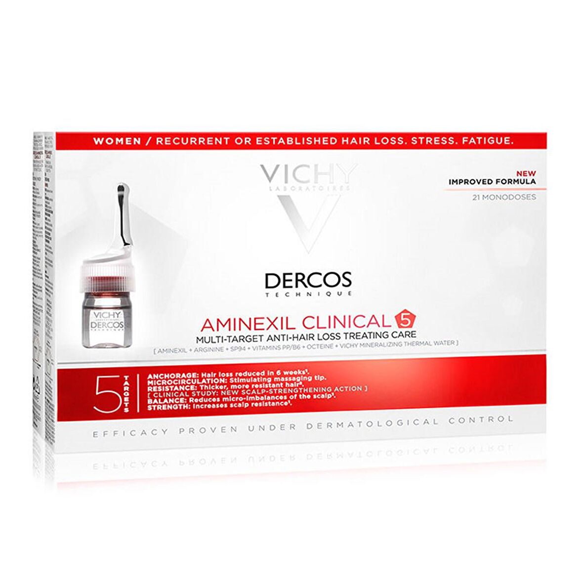 Vichy Dercos Aminexil Clinical 5 Kadın Dökülme Karşıtı Saç Serumu 21 x 6 ml