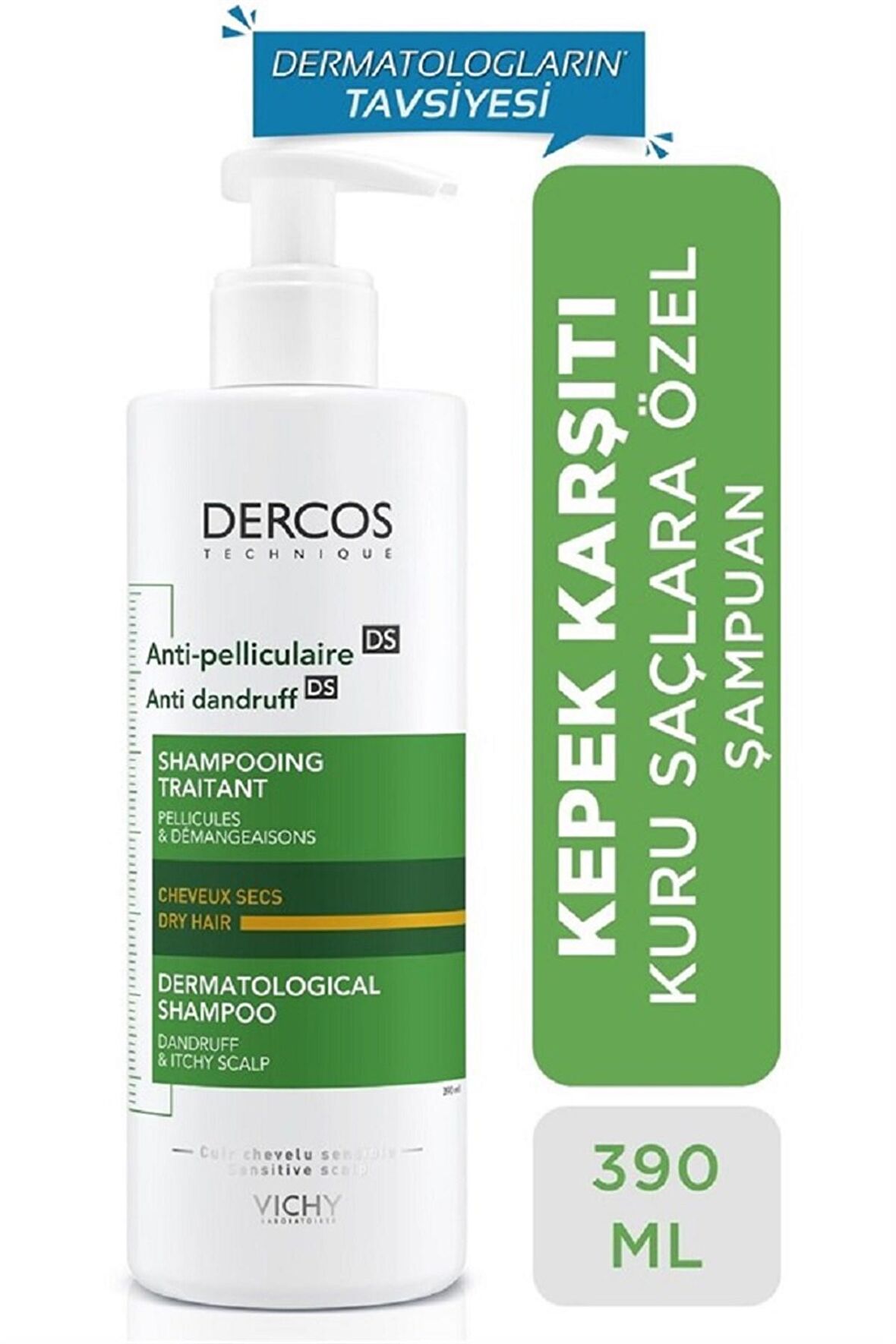 Vichy Dercos Anti-Dandruff Şampuan Kuru Saçlar için Kepek Karşıtı 390 ml