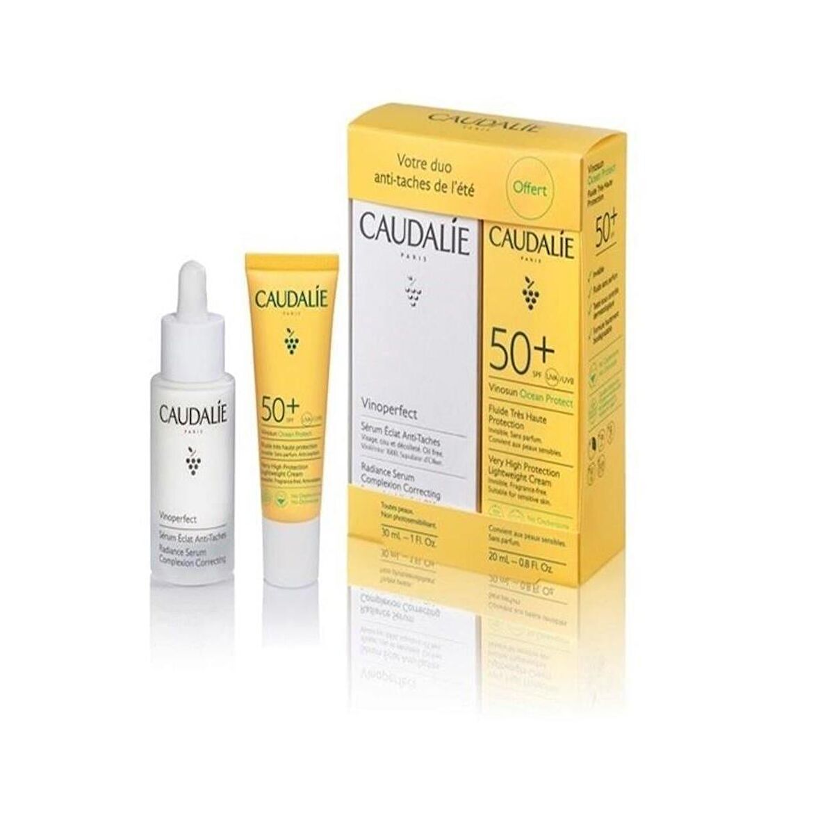 Caudalie Vinoperfect Serum Suncare Set - Leke Karşıtı Etkili Serum 30 ml + Güneş Kremi SPF50 20 ml