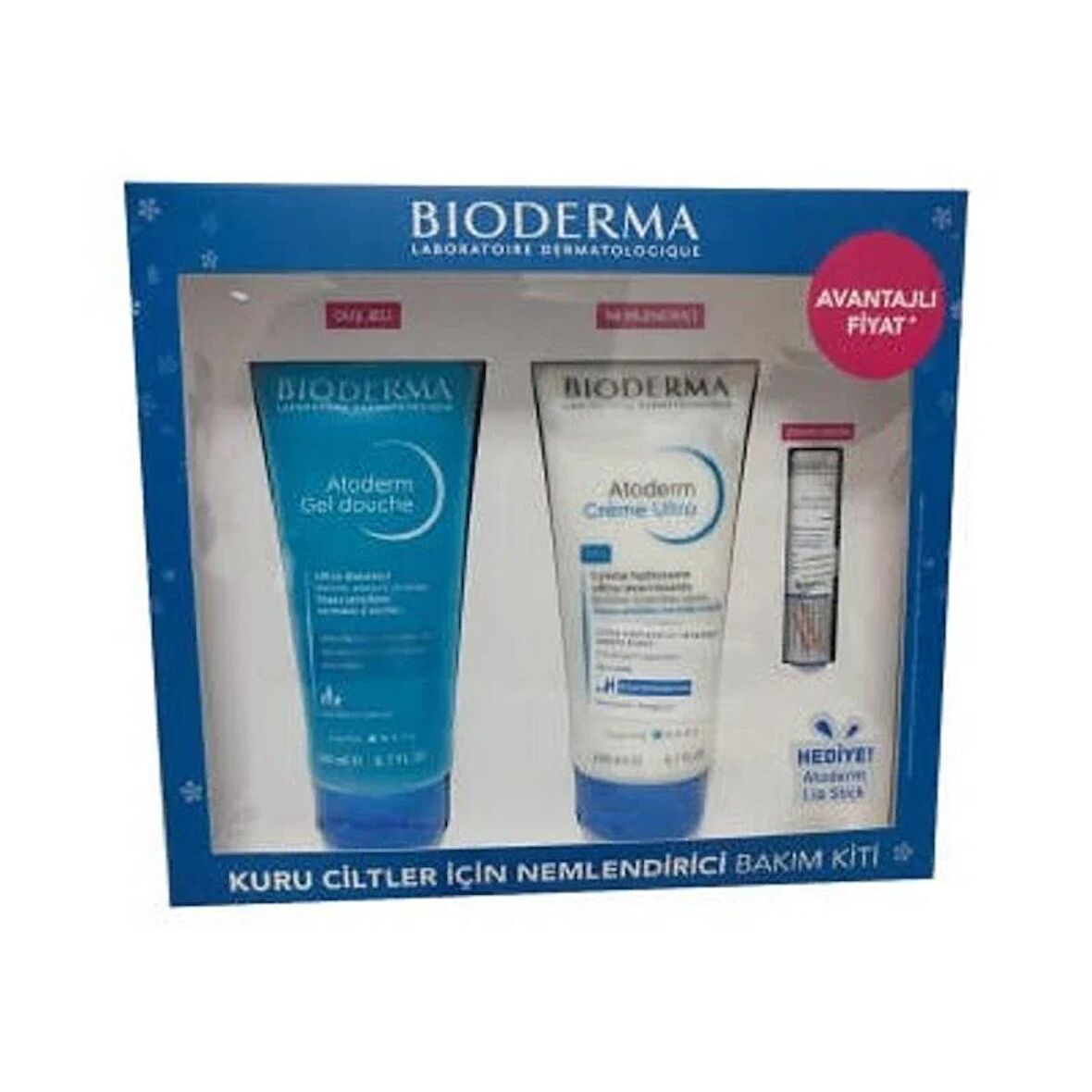 Bioderma Atoderm Kuru Ciltler İçin Nemlendirici Bakım Kiti - Duş Jeli 200 ml + Nemlendirici 200 ml + Dudak Bakım 4 gr