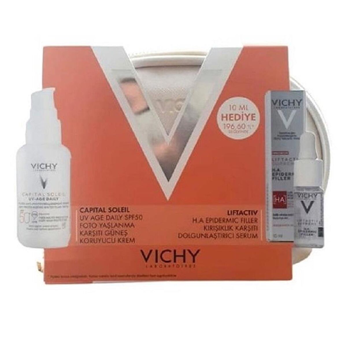 Vichy Capital Soleil UV Age Daily Güneş Koruyucu Kremi 40 ml + Liftactiv H A Serum 10 ml - Çanta Hediyeli