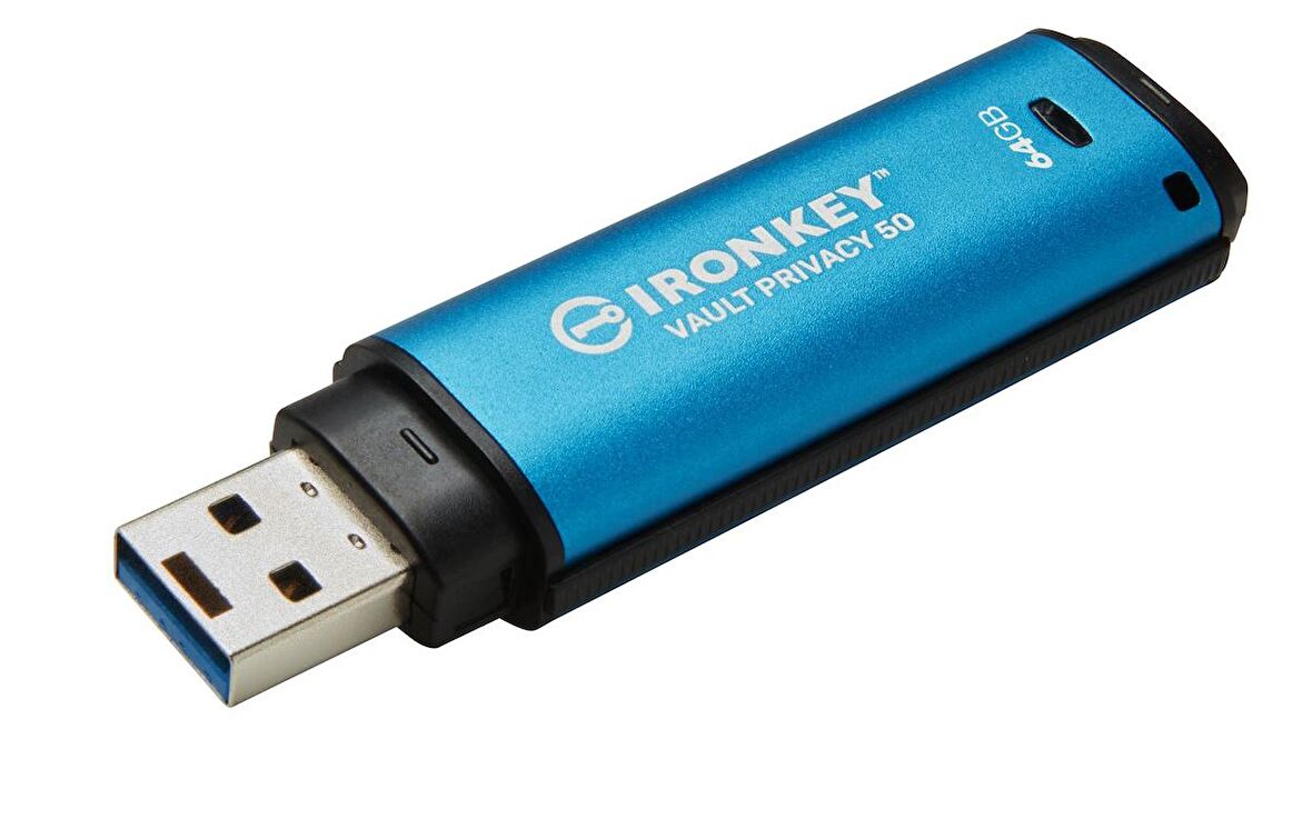 Kingston IKVP50/64GB IronKey Vault Privacy 50 FIPS 197 Sertifikalı XTS-AES 256 bit BadUSB ve Brute Force Koruması Çoklu Şifre Seçeneği USB Bellek