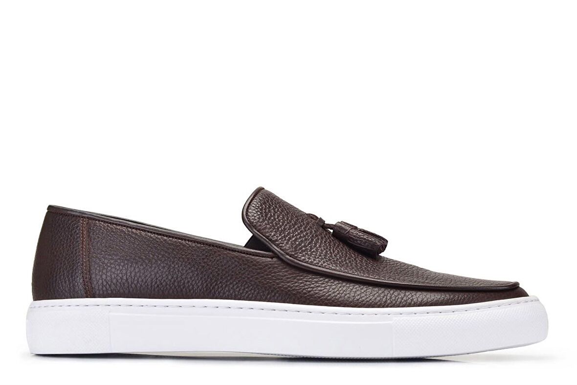 Hakiki Deri Kahverengi Püsküllü Sneaker Erkek Ayakkabı -11070-