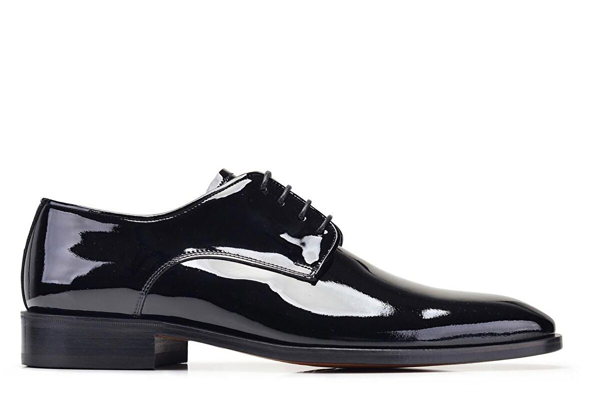 Hakiki Deri Siyah Rugan Bağcıklı Kösele Erkek Ayakkabı -10197-