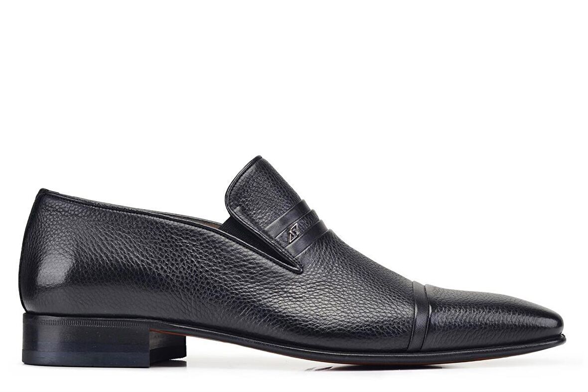 Siyah Klasik Bağcıksız Kösele Erkek Ayakkabı -79071-