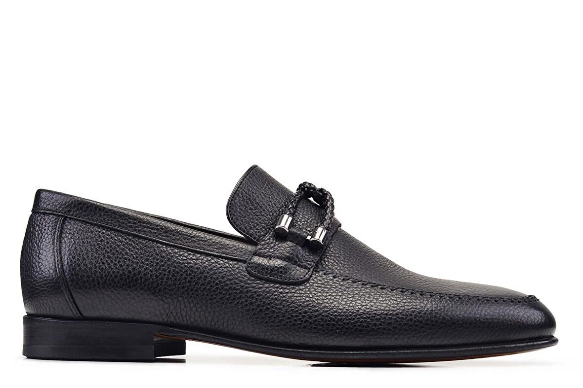 Siyah Klasik Loafer Kösele Erkek Ayakkabı -12693-