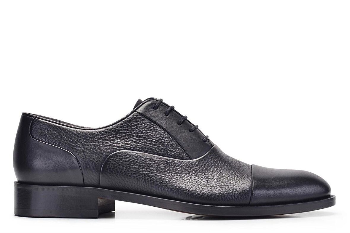 Hakiki Deri Siyah Klasik Bağcıklı Kösele Erkek Ayakkabı -9131-