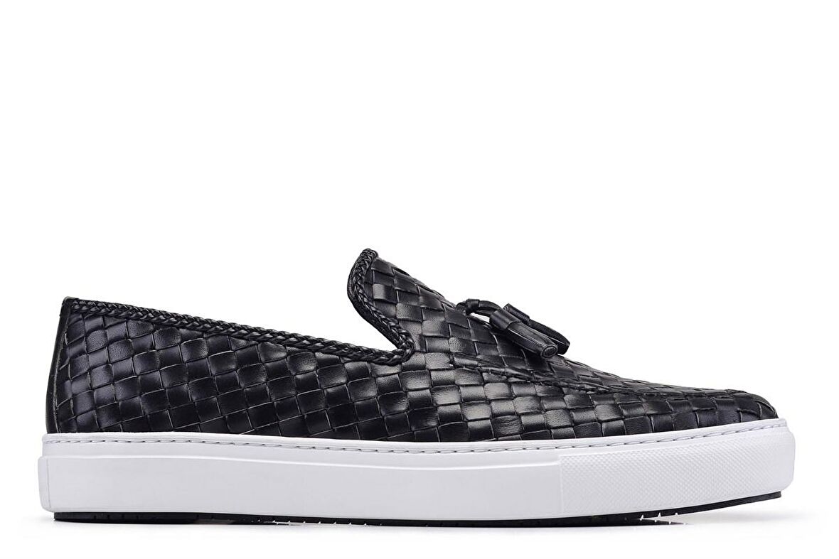 Siyah Örgü Püsküllü Sneaker Erkek Ayakkabı -8381-