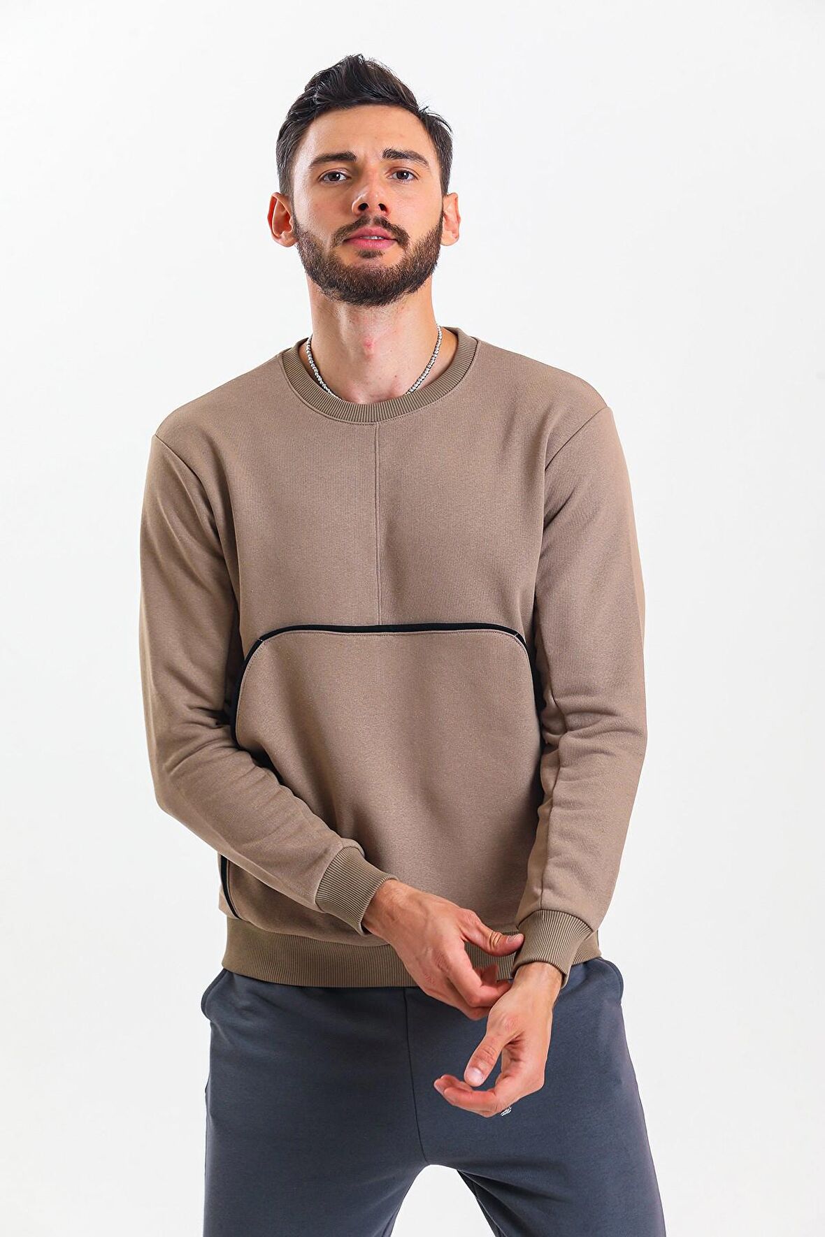 Kahverengi Kanguru Cepli Sweatshirt