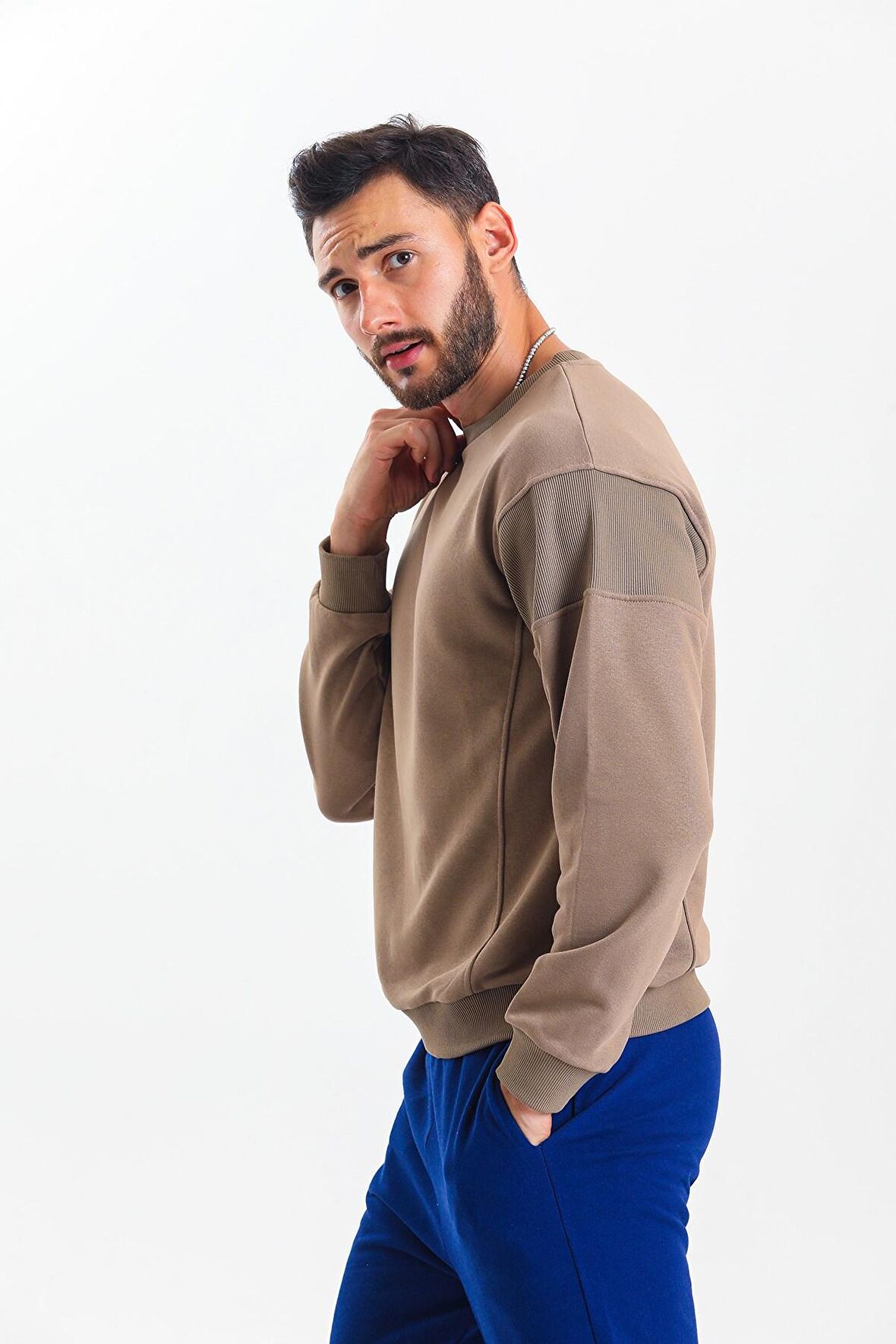 Kahverengi Parçalı Sweatshirt