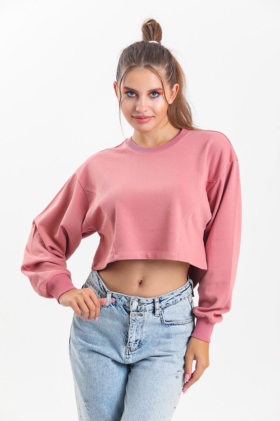 Gül Kurusu Oversize Crop Sweatshirt