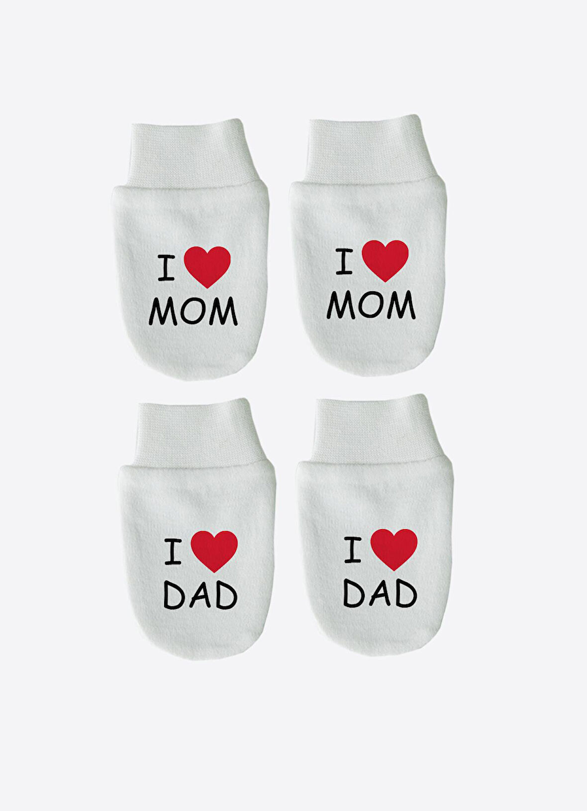 Organik I Love Mom&Dad Eldiven-BEYAZ